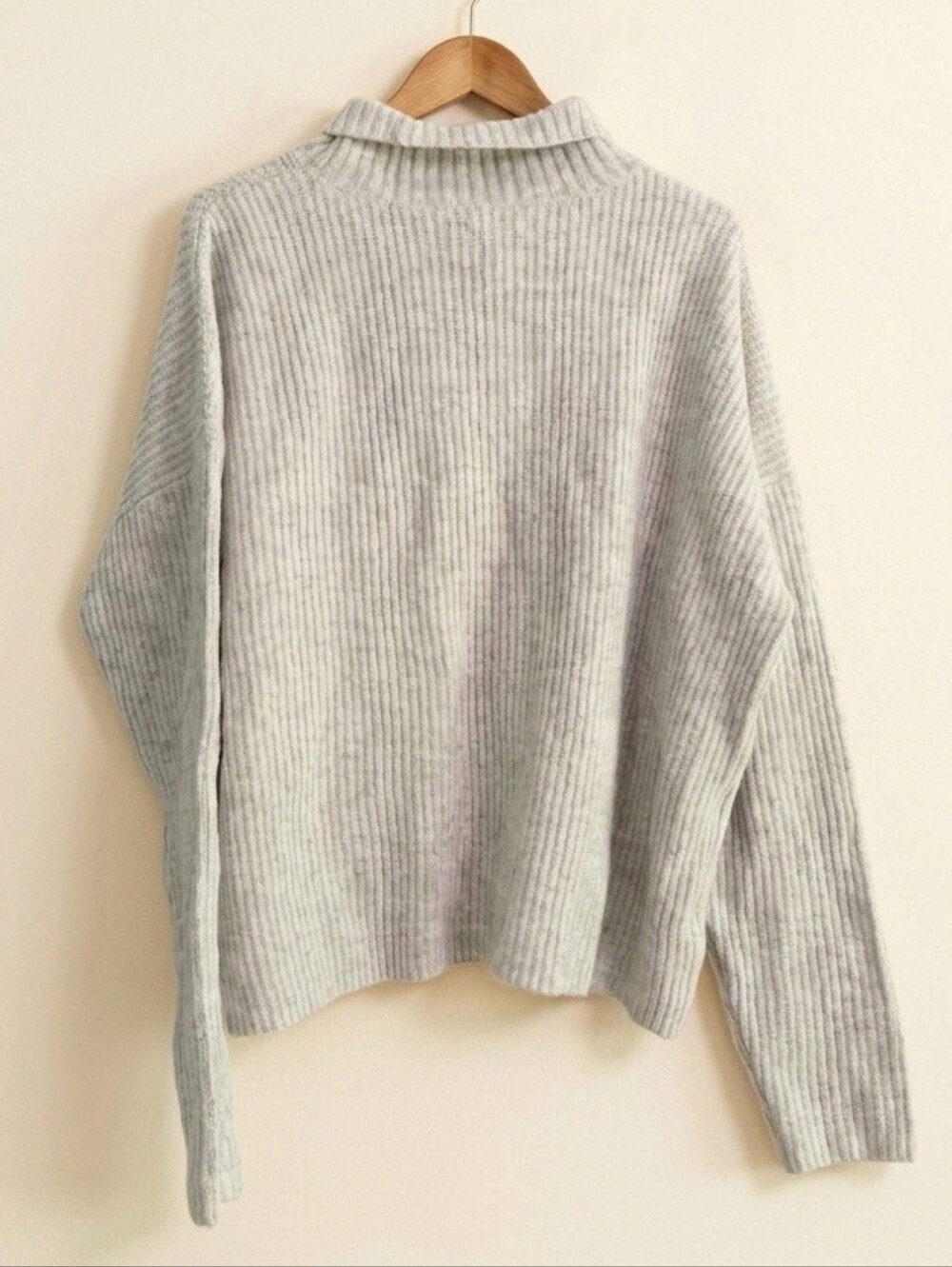 Goodthreads Heathered Grey Ribbed Cropped Turtleneck Sweater - Picture 2 of 3